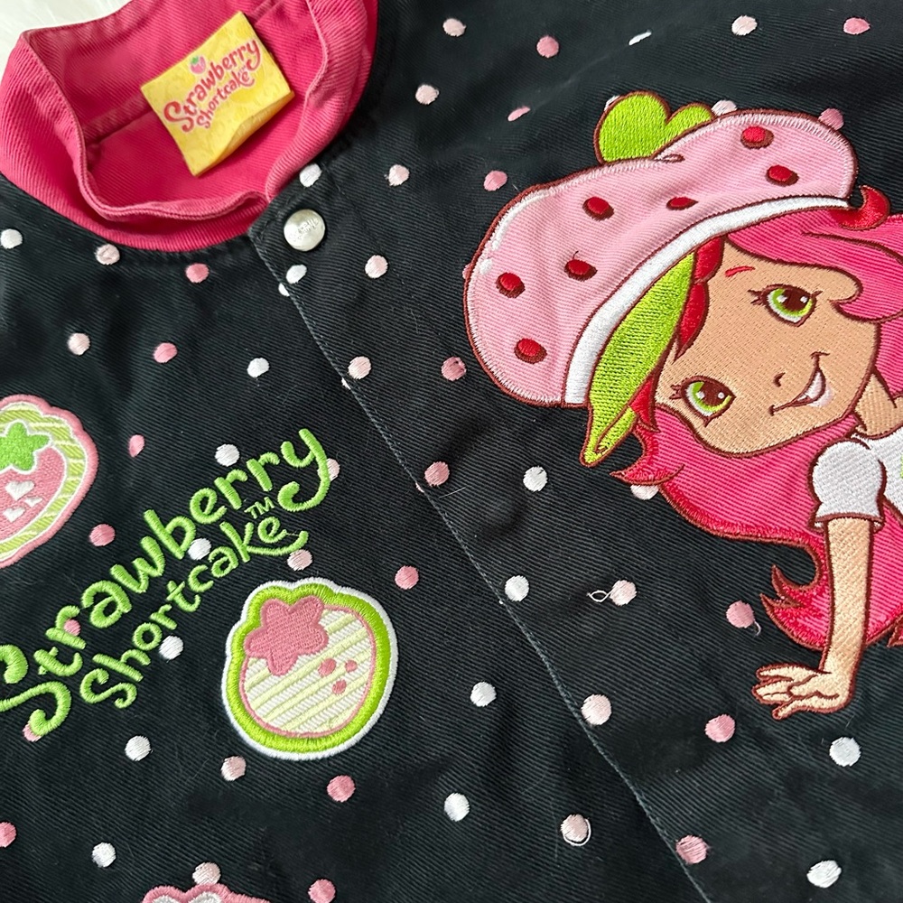 Vintage Strawberry Shortcake Girls Snap Front Lined Bomber Jacket - Picture 2 of 12